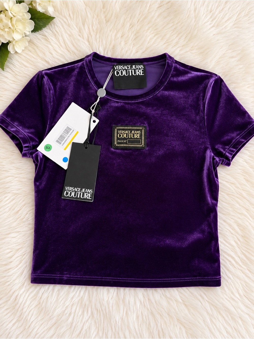 Versace Jeans Couture Deep Purple Velvet Short Sleeve Tee